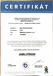 Certifikát JABLOTRON 2019 - 2021