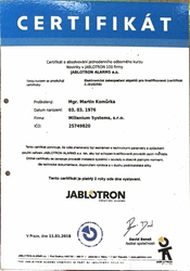 Certifikát JABLOTRON 2018 - 2020