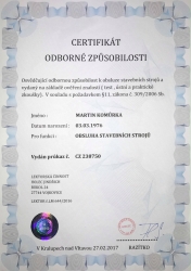 Certifikát o odborné způsobilosti k ovládání stavebních strojů